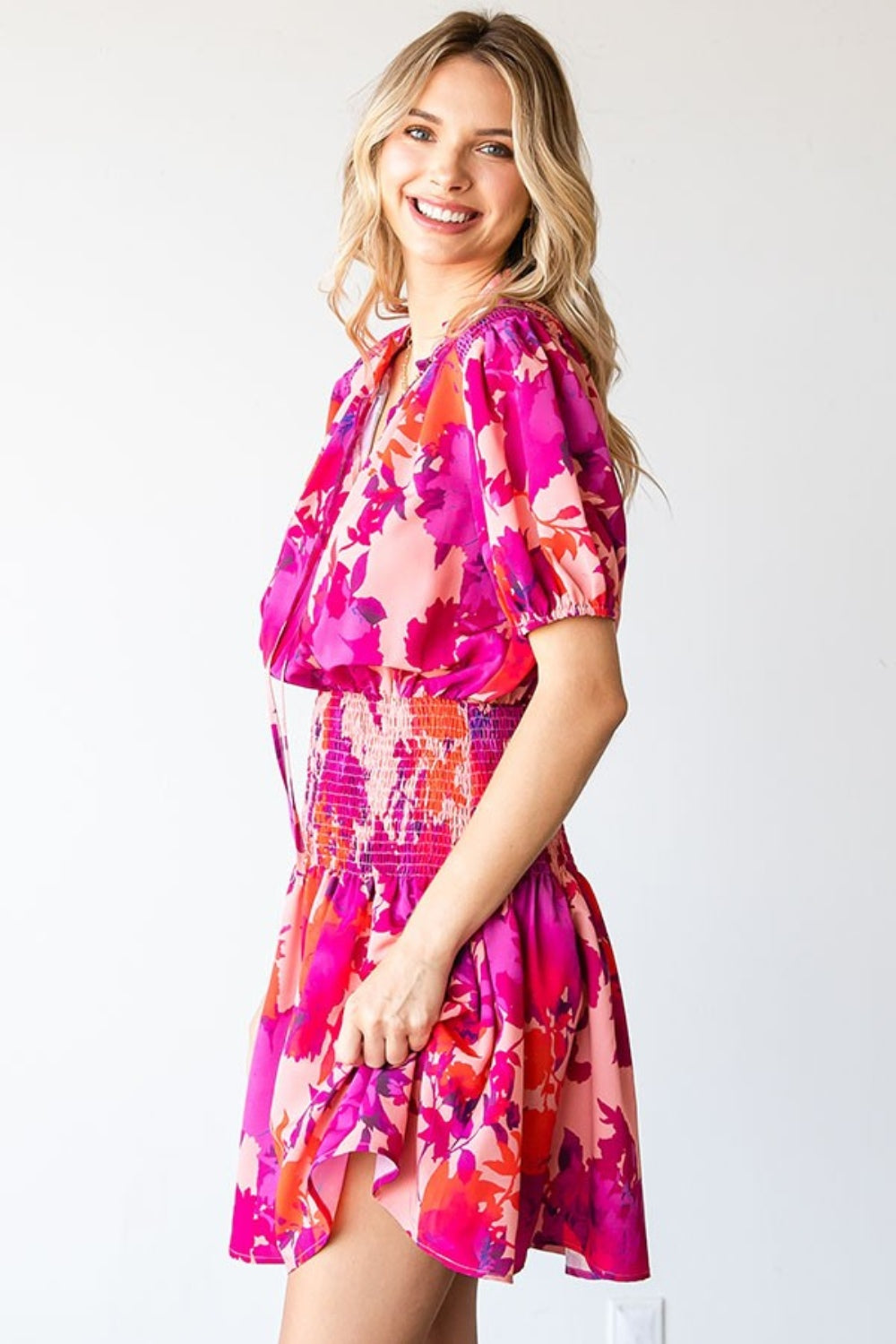 First Love Floral Short Sleeve Smocked Mini Dress - Charming Charlie