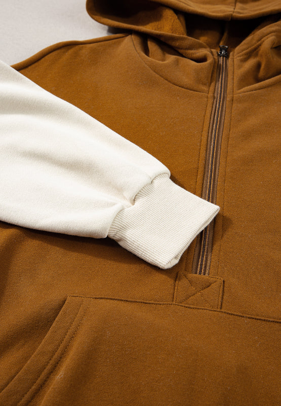 Contrast Half Zip Long Sleeve Hoodie - Charming Charlie