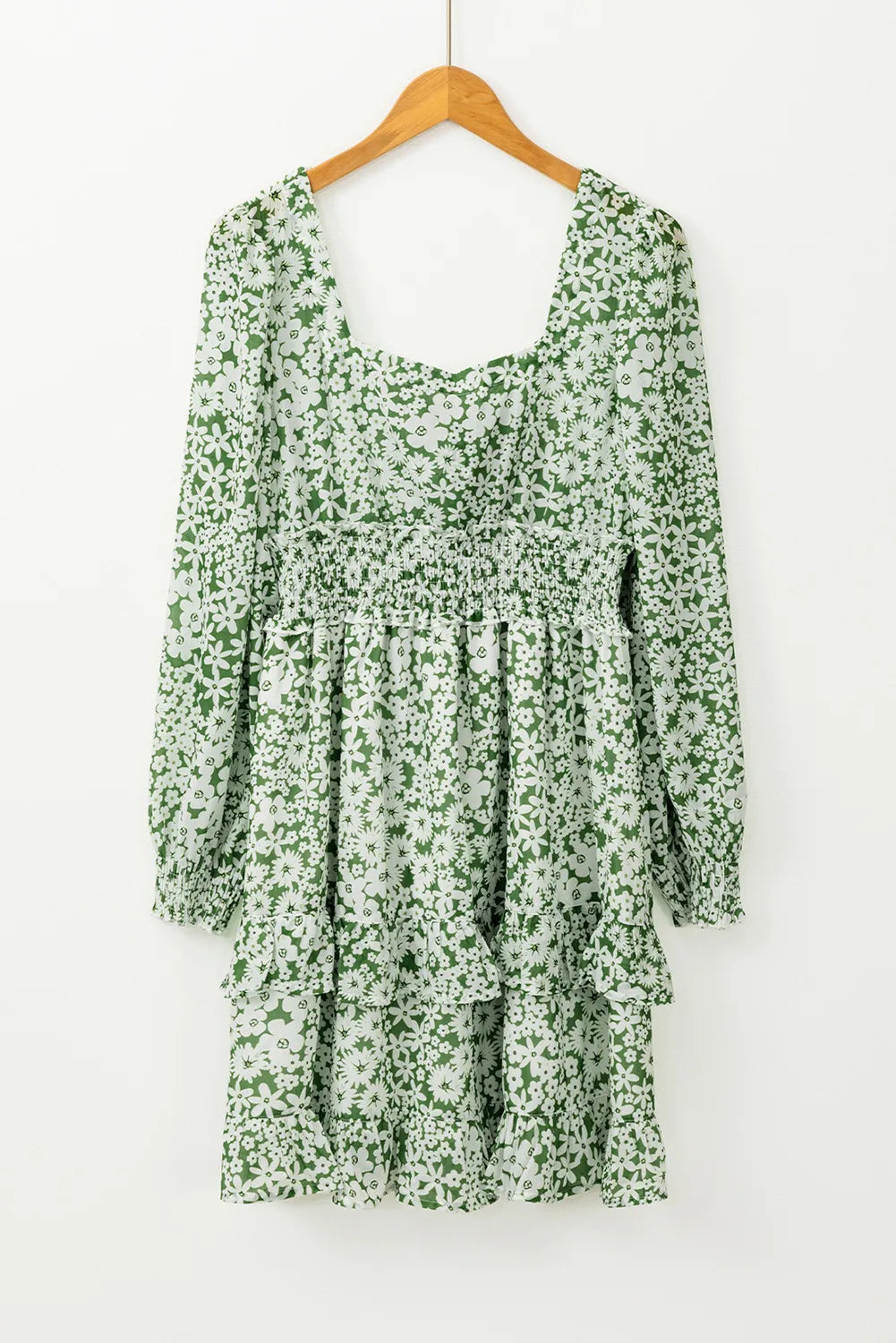 Ruffle Hem Floral Square Neck Long Sleeve Dress - Charming Charlie