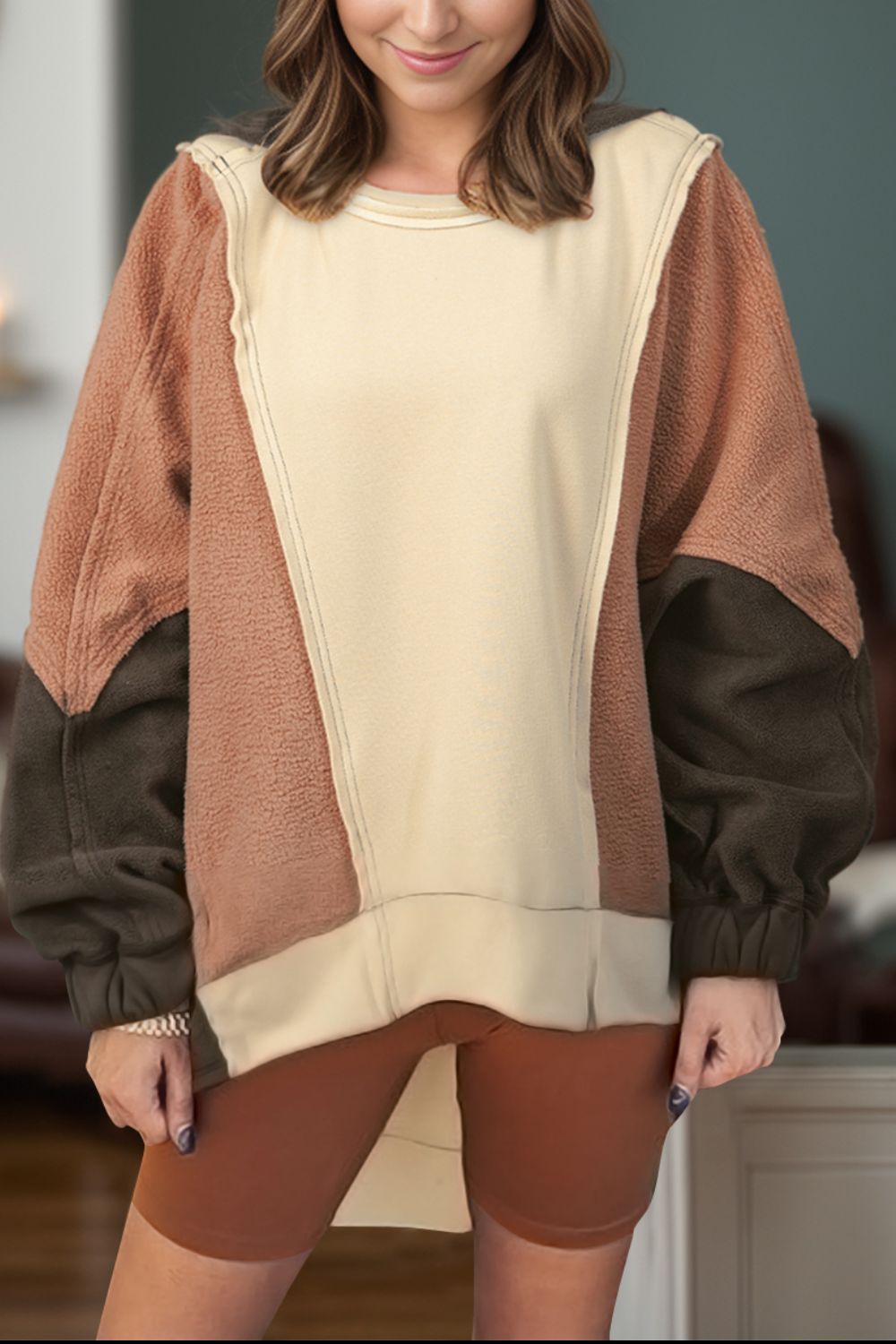Color Block Long Sleeve Hoodie - Charming Charlie
