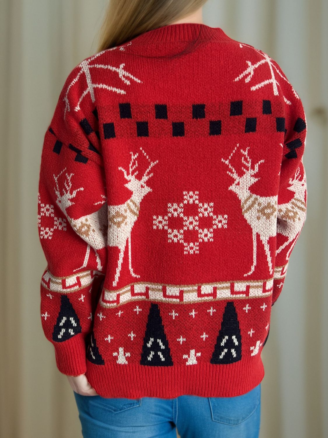 Christmas Element Round Neck Long Sleeve Sweater - Charming Charlie