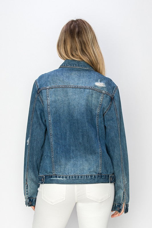 RISEN Full Size Distressed Button Up Jacket - Charming Charlie