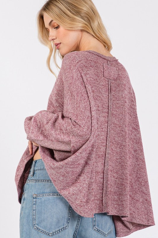SAGE + FIG Round Neck Batwing Sleeve Oversize Top - Charming Charlie