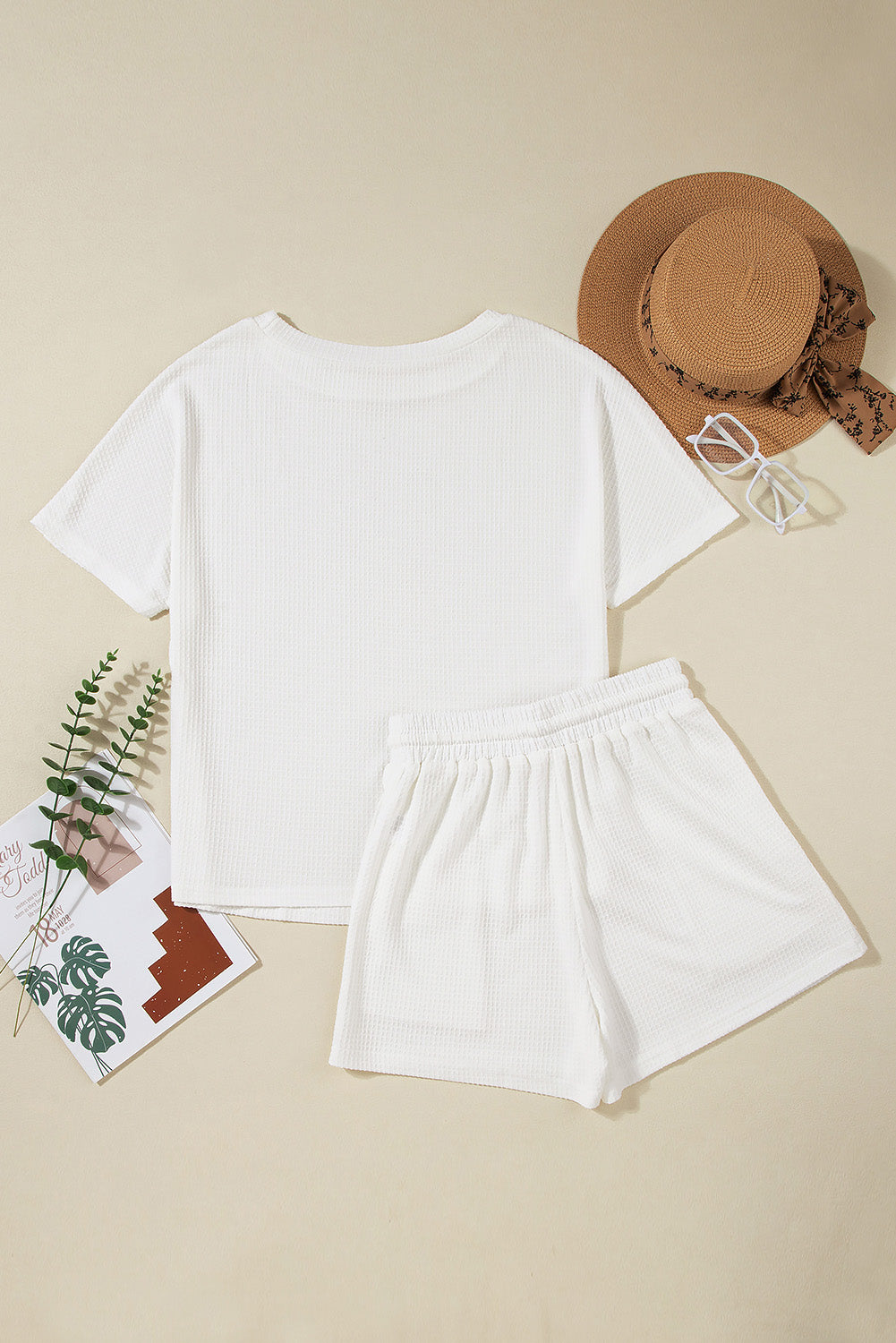 Waffle-Knit Sequin Round Neck Top and Shorts Set - Charming Charlie