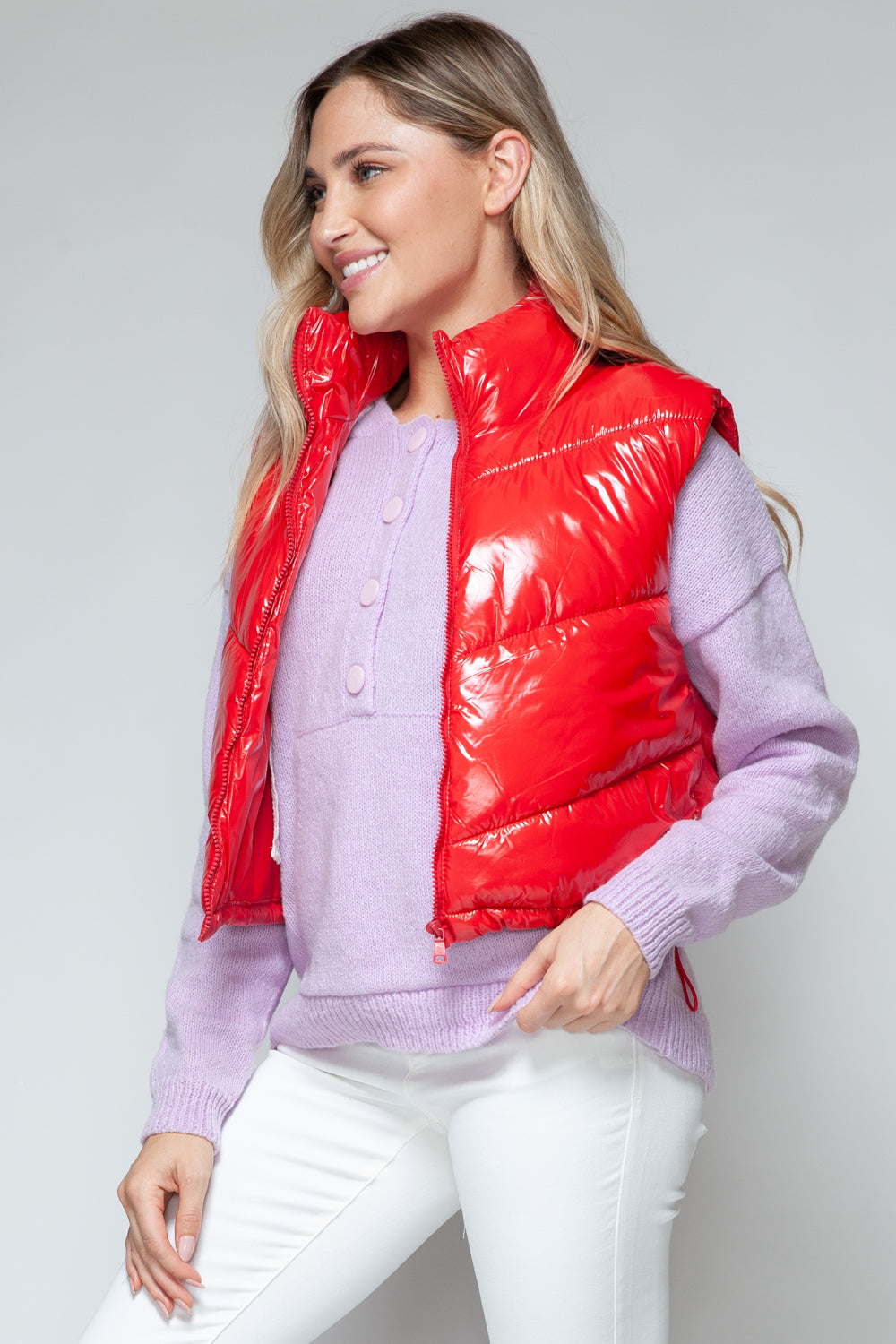Snobbish Zip Up Turtleneck Shiny Quilted Vest - Charming Charlie