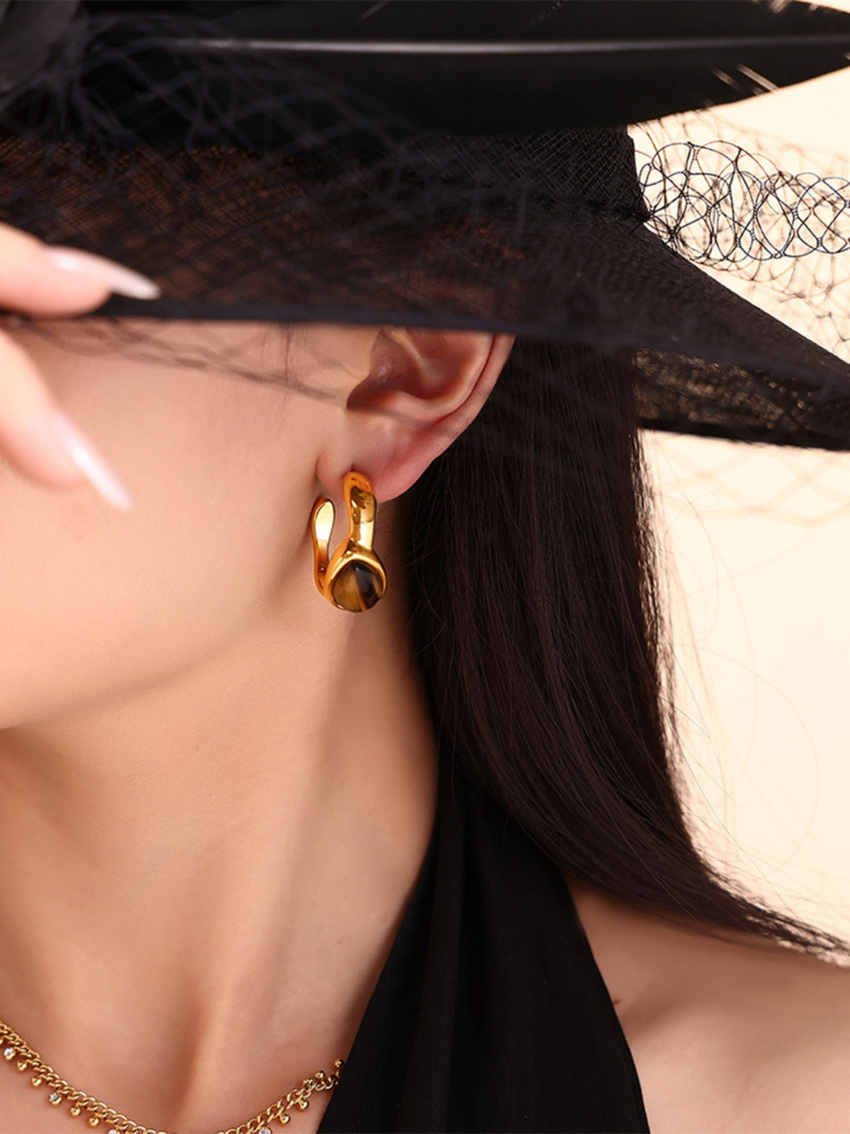 Stainless Steel Tigerite Ring and C-Hoop Earrings Set - Charming Charlie