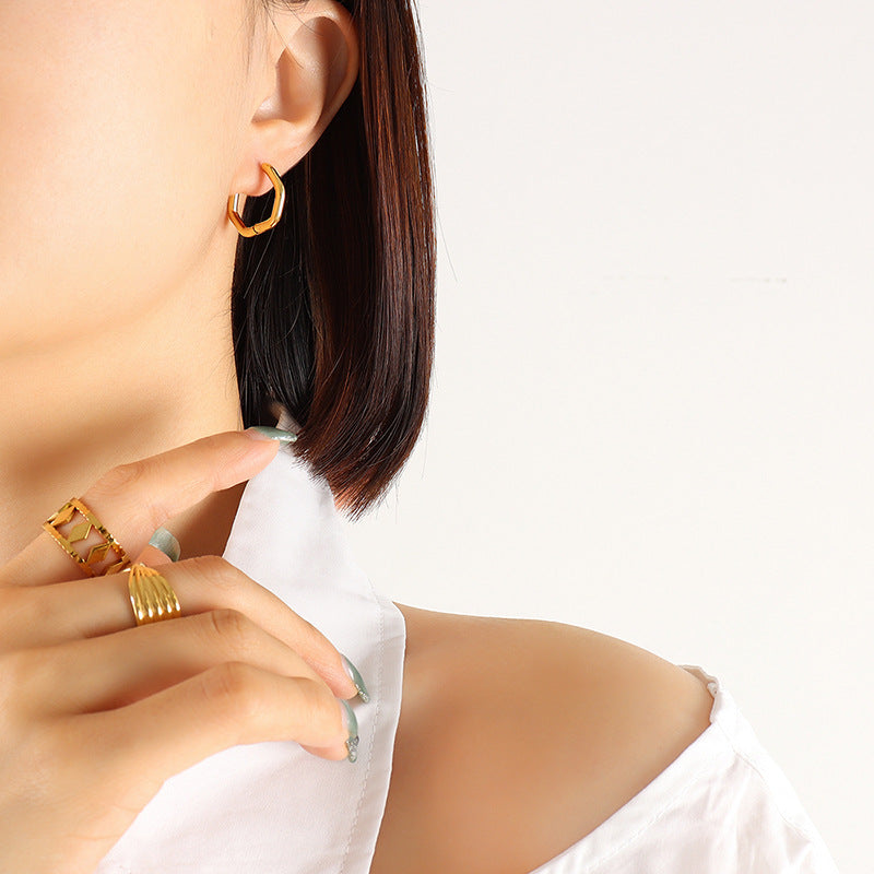 Titanium Steel Geometric Huggie Earrings - Charming Charlie
