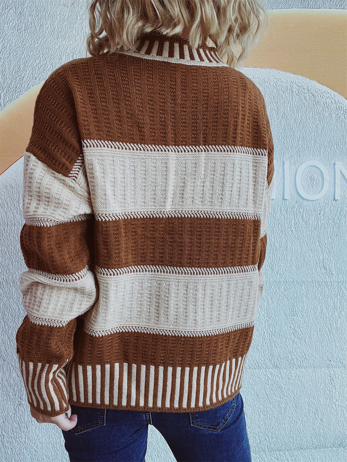 Contrast Round Neck Long Sleeve Sweater - Charming Charlie