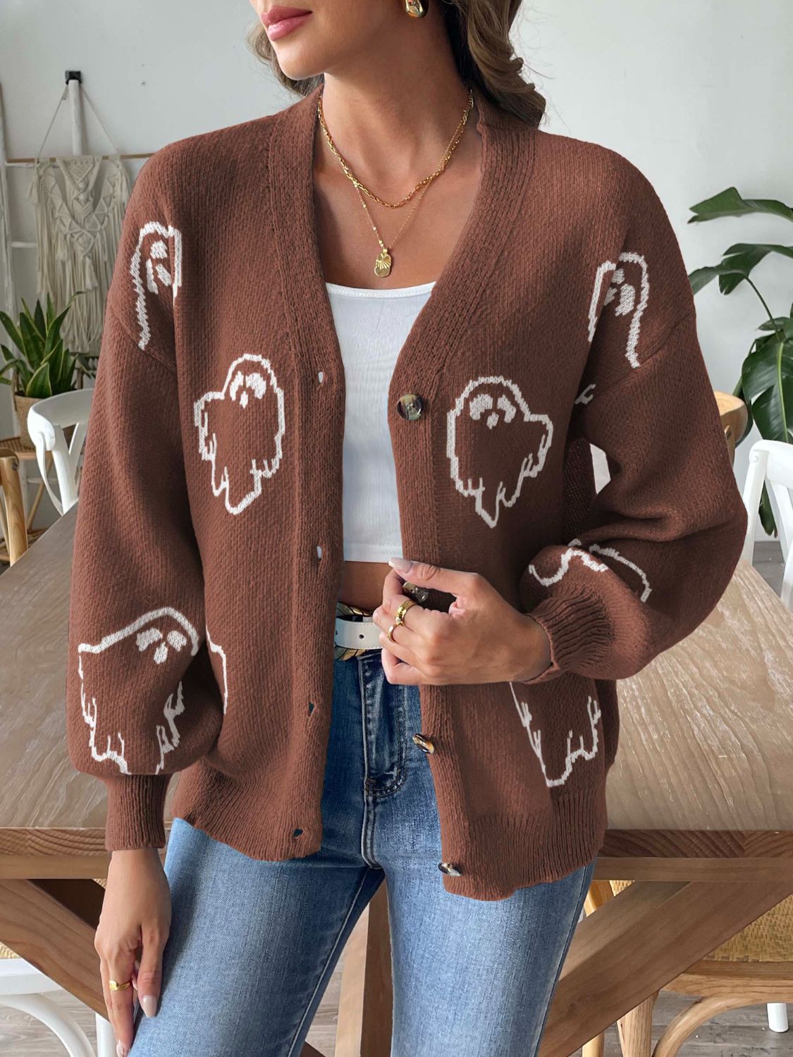V-Neck Dropped Shoulder Cardigan - Charming Charlie