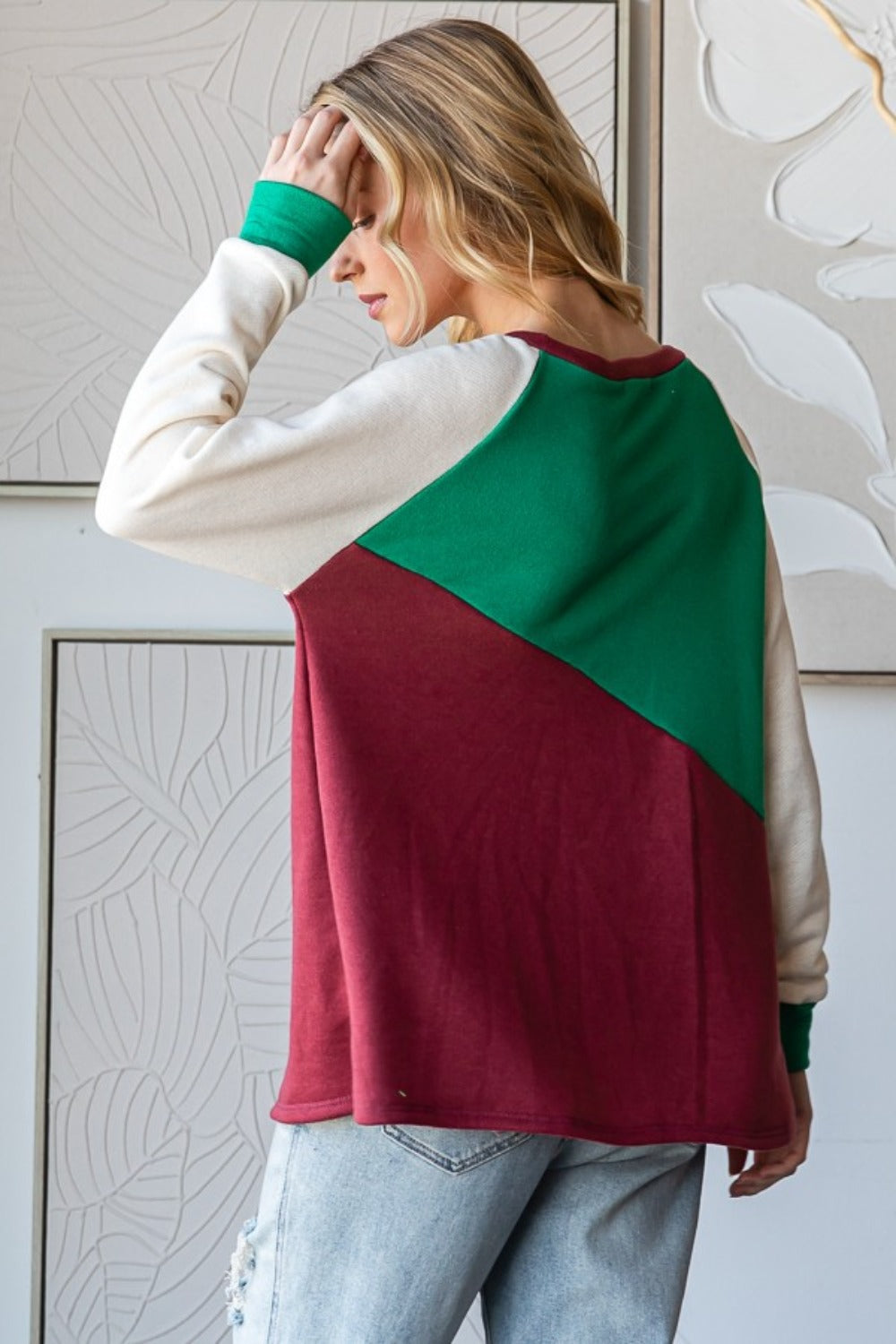 HOPELY Full Size Color Block Long Sleeve T-Shirt - Charming Charlie