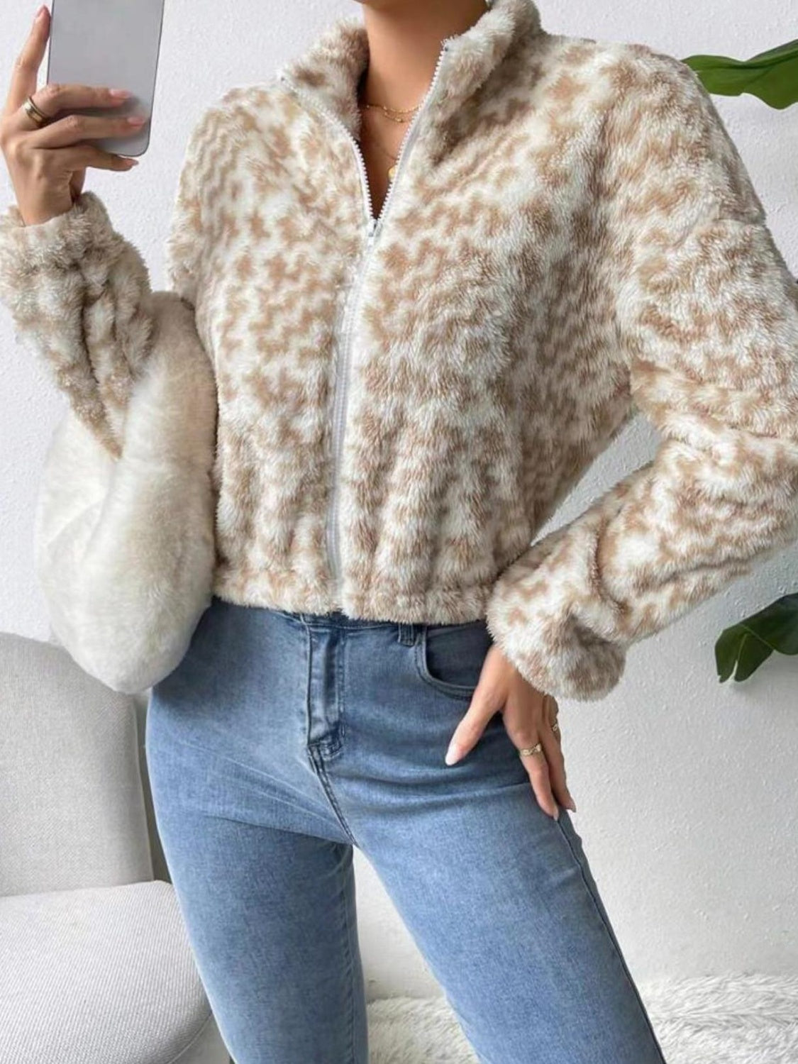Zip Up Long Sleeve Fuzzy Outerwear - Charming Charlie