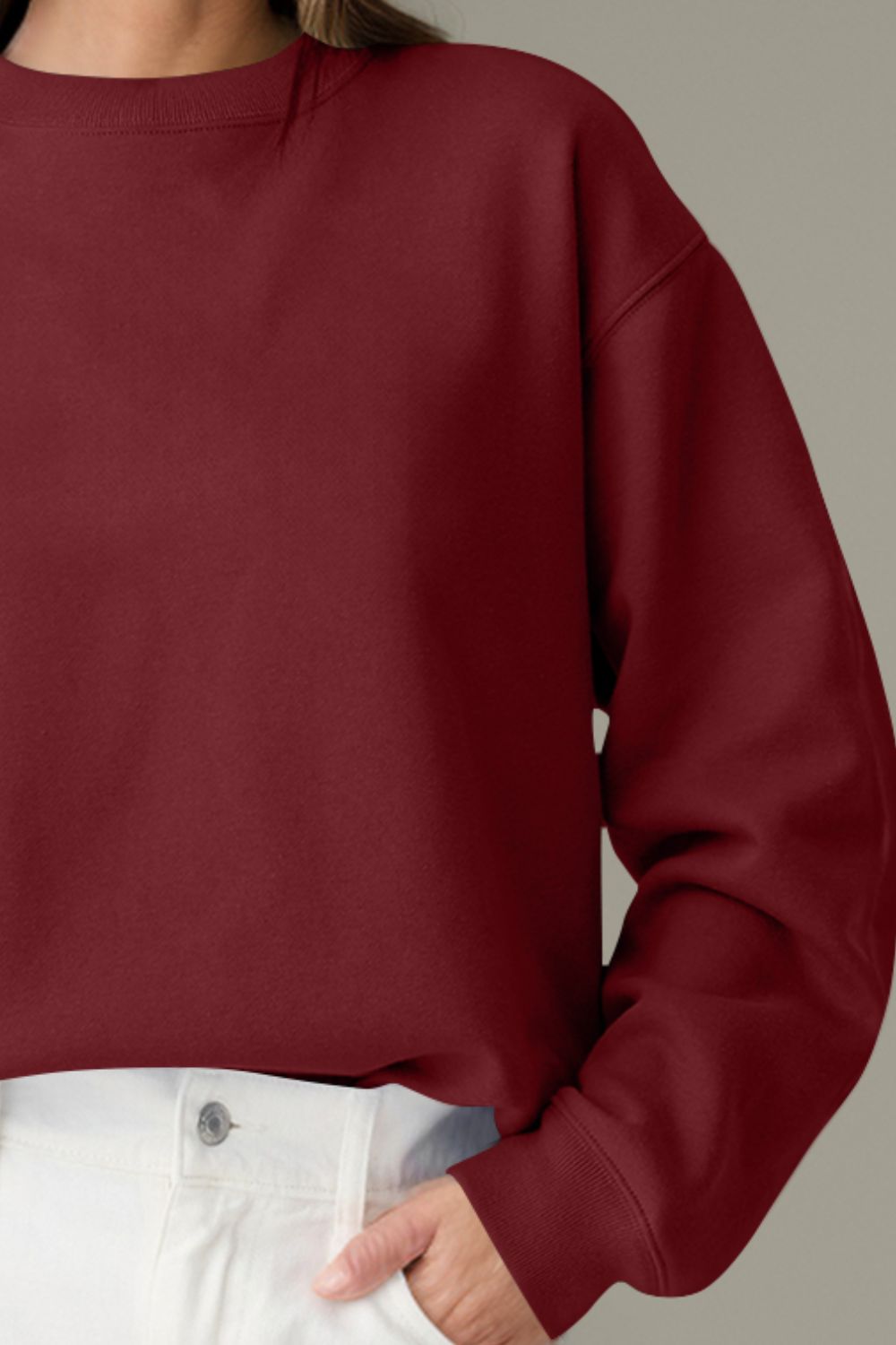 Round Neck Long Sleeve Sweatshirt - Charming Charlie