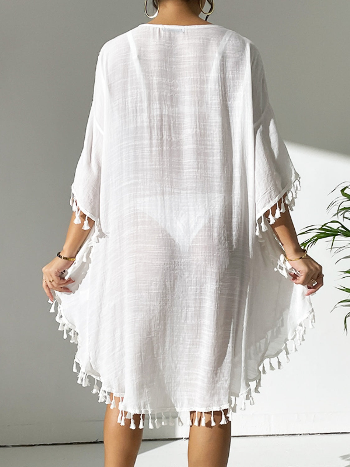 Tassel Cutout Scoop Neck Cover-Up Dress - Charming Charlie