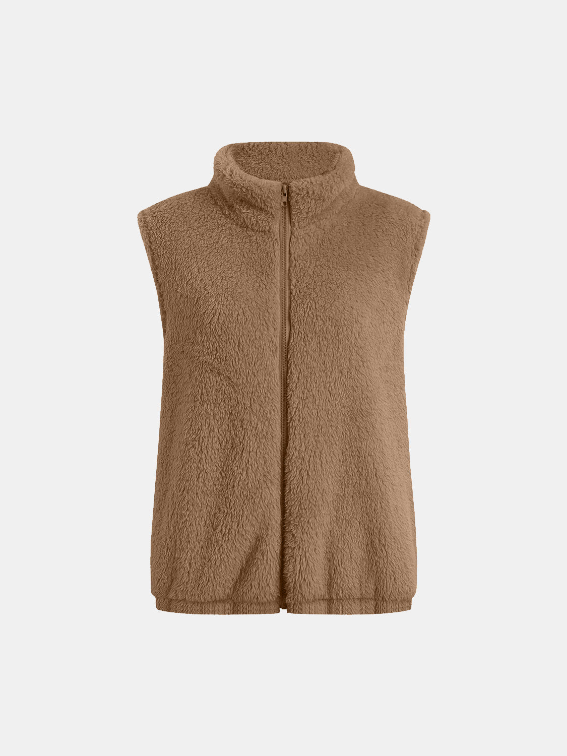 Full Size Fuzzy Zip Up Vest Coat with Pockets - Charming Charlie