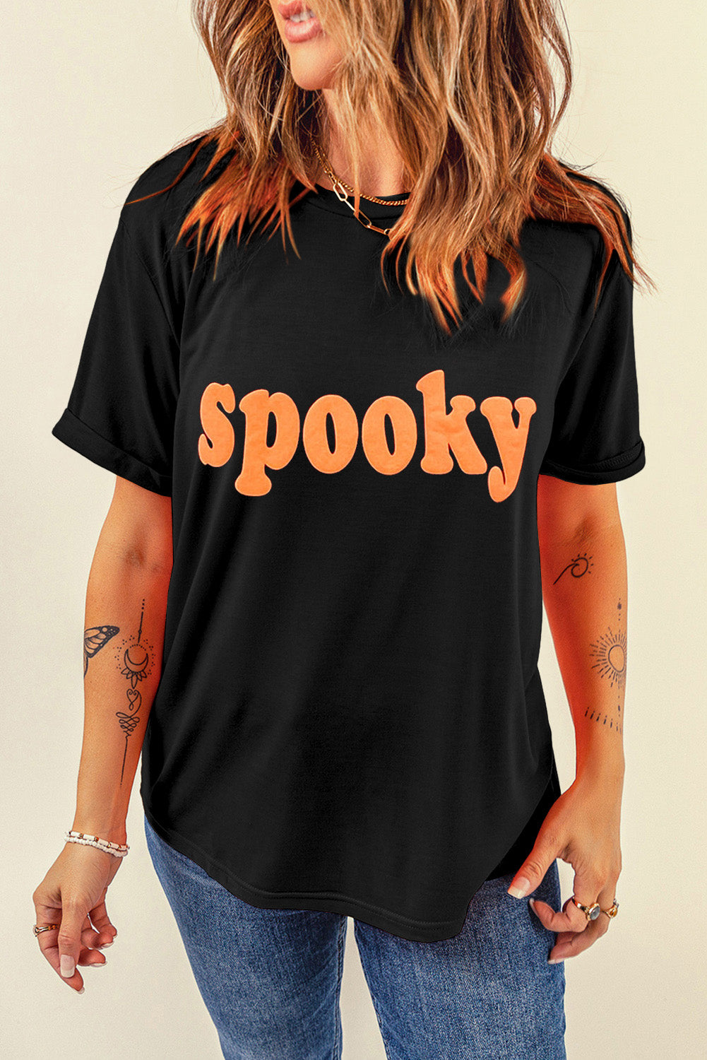 SPOOKY Round Neck Short Sleeve T-Shirt - Charming Charlie