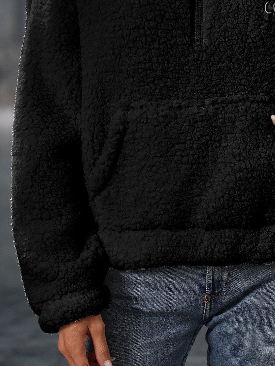 Heart Half Zip Long Sleeve Teddy Sweatshirt - Charming Charlie
