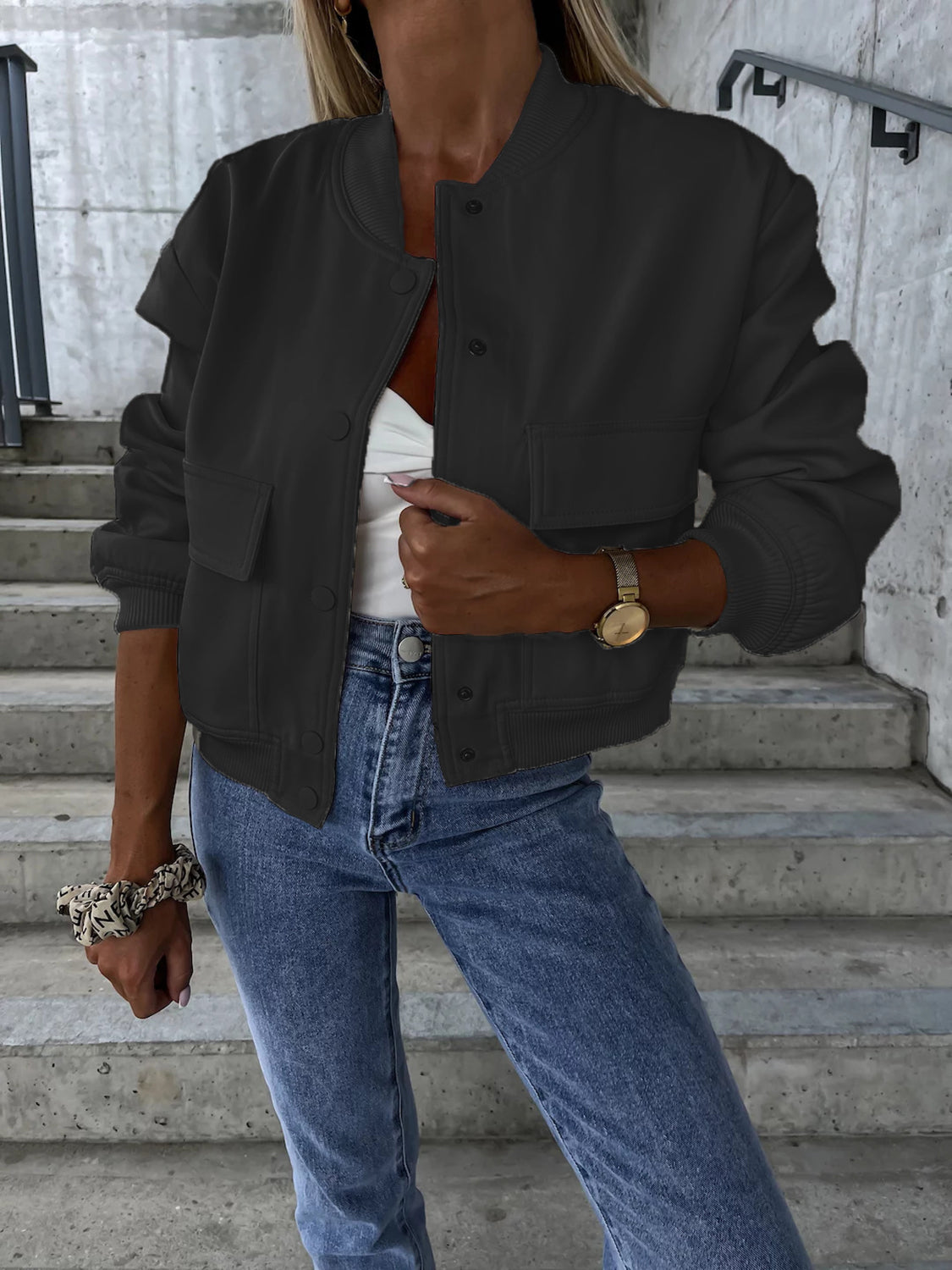 Baseball Collar Dropped Shoulder Jacket - Charming Charlie