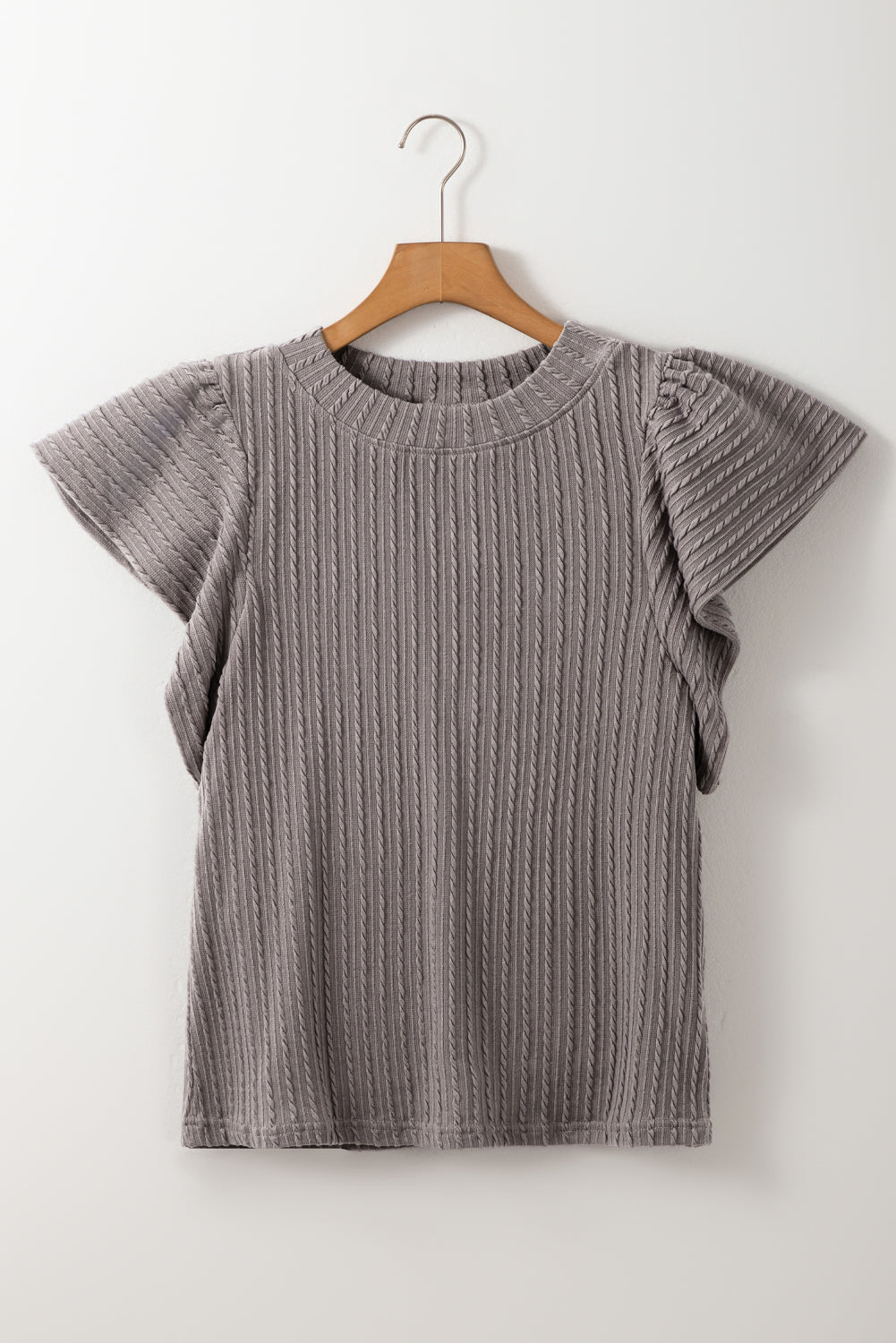 Textured Round Neck Flounce Sleeve Blouse - Charming Charlie