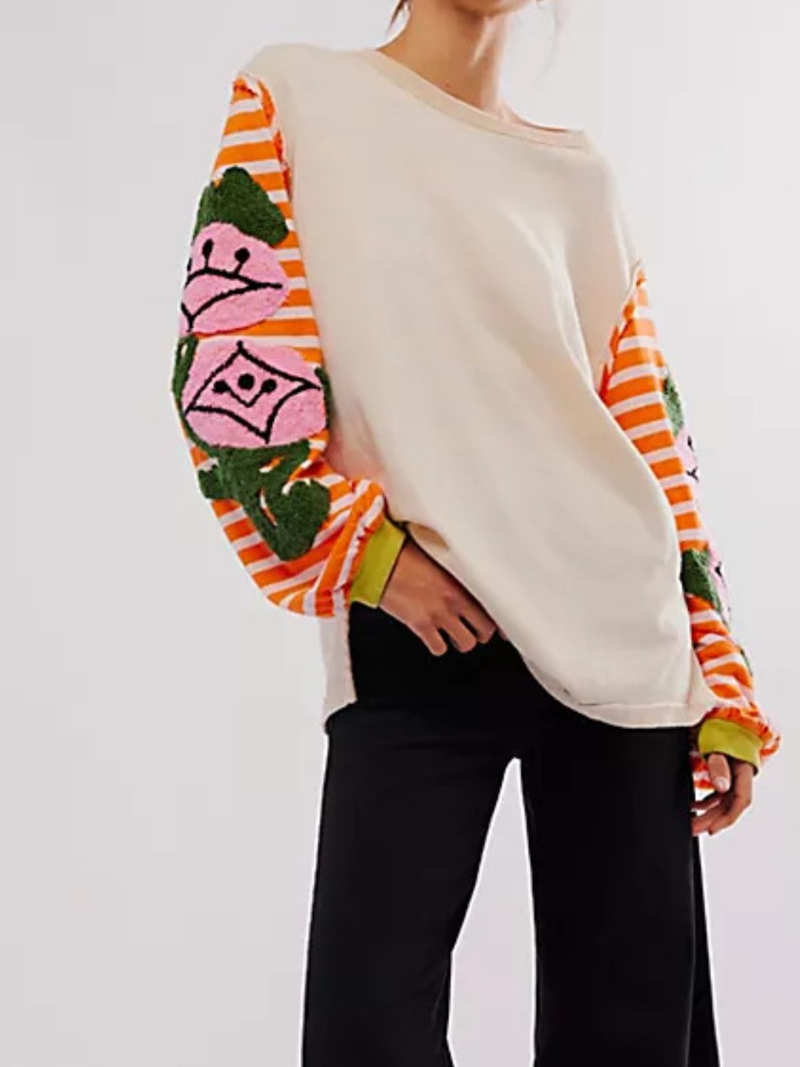 Striped Round Neck Long Sleeve Sweatshirt - Charming Charlie