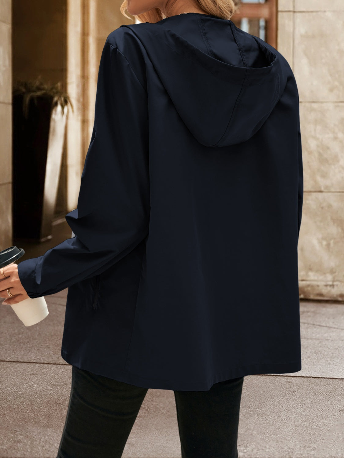 Pocketed Zip Up Hooded Jacket - Charming Charlie