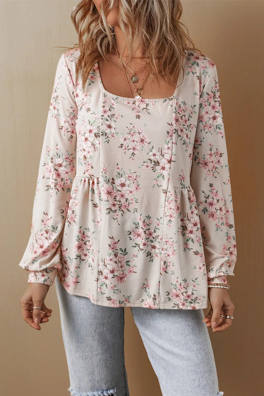 Printed Square Neck Long Sleeve Blouse - Charming Charlie