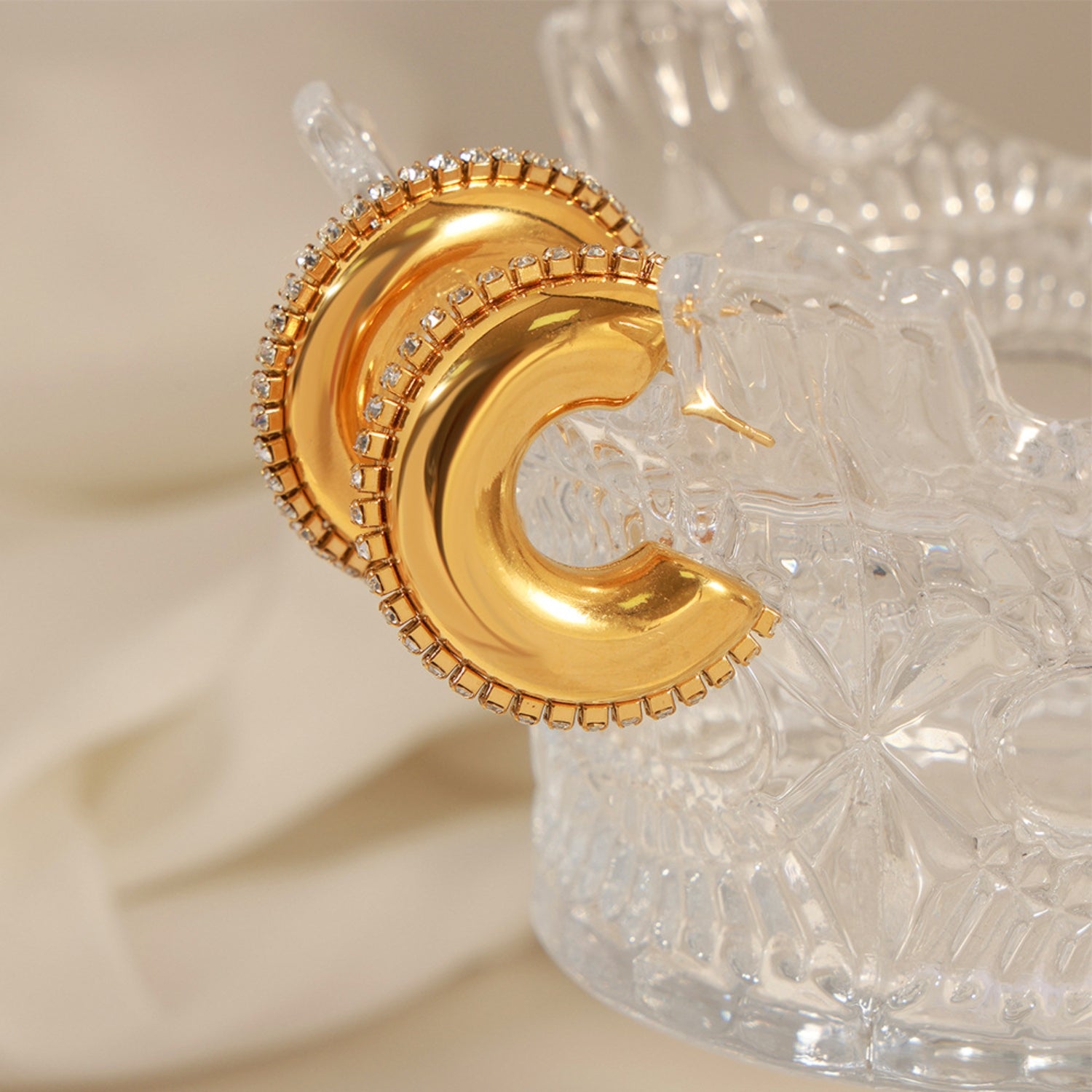 Titanium Steel Inlaid Zircon C-Hoop Earrings - Charming Charlie