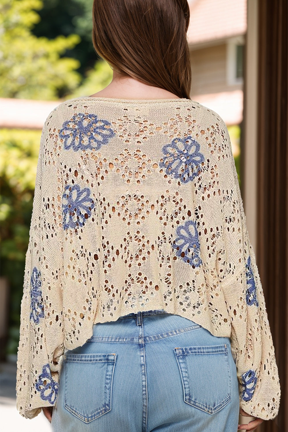 Openwork Round Neck Long Sleeve Knit Top - Charming Charlie