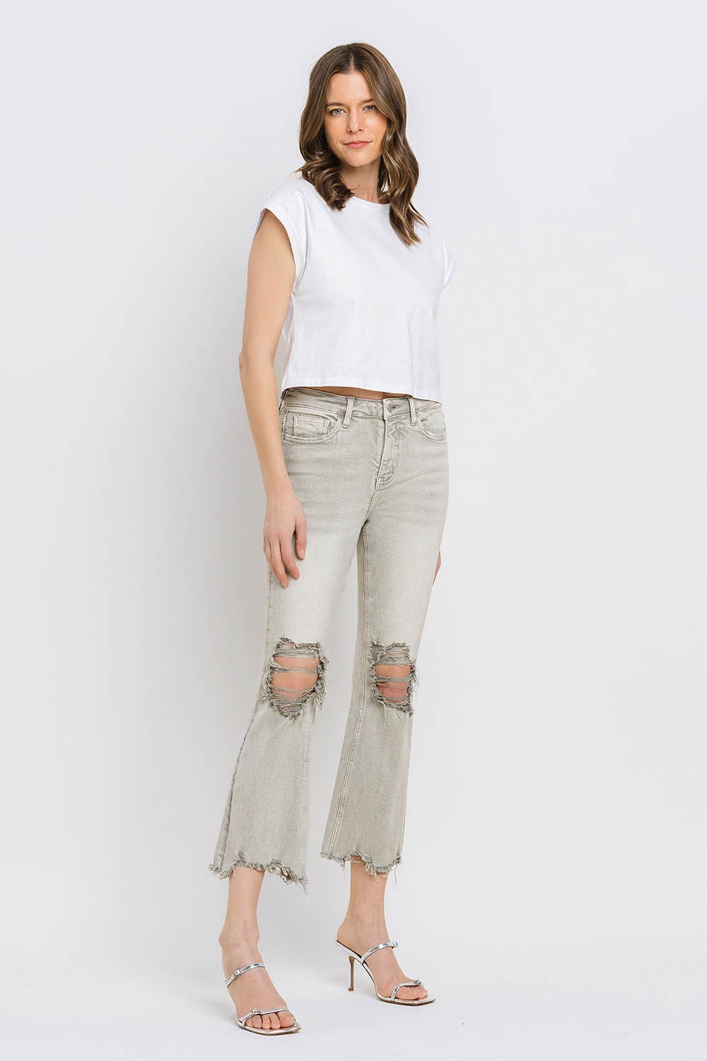 Lovervet Distressed Raw Hem Cropped Flare Jeans - Charming Charlie