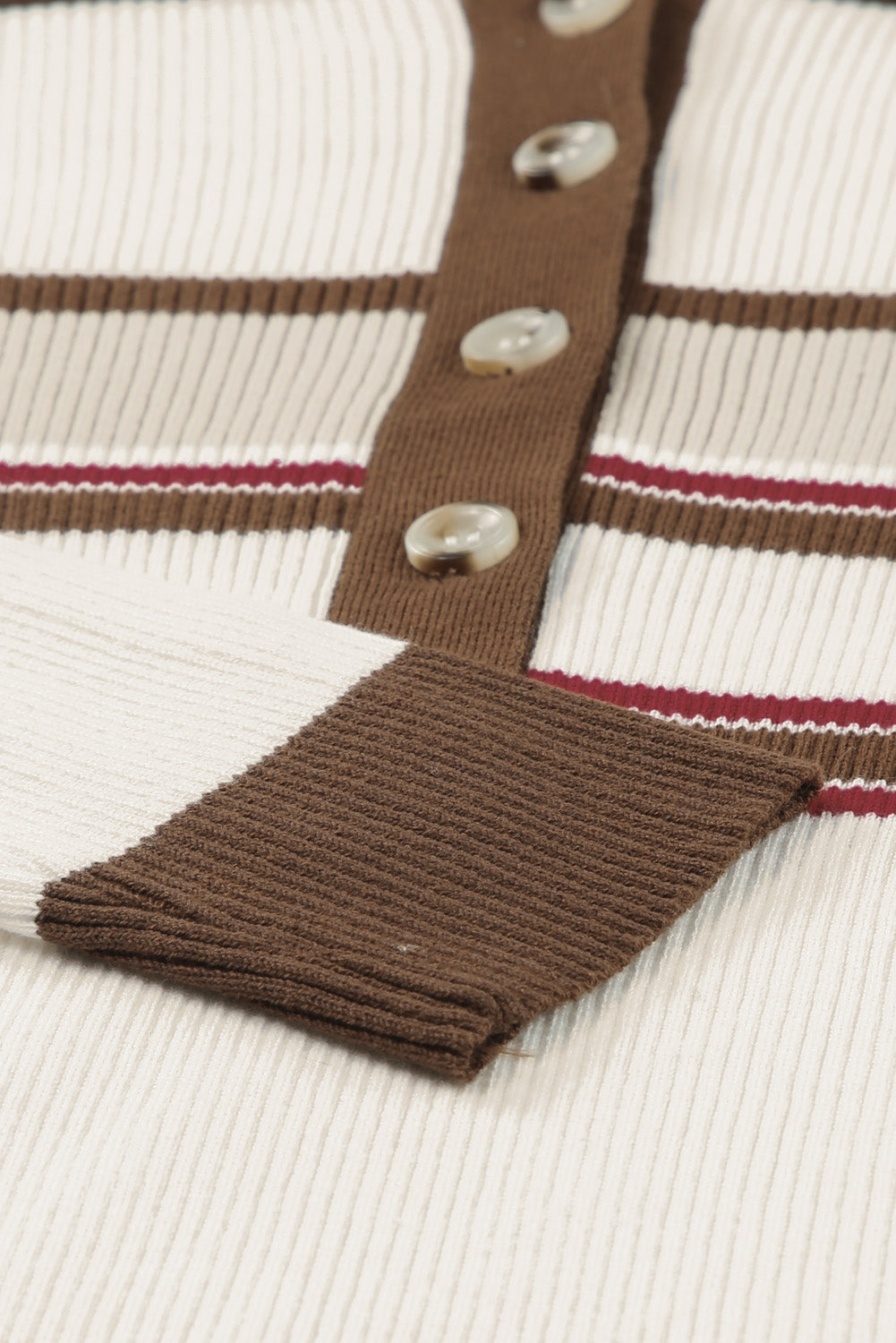 Half Button Contrast Stripe Long Sleeve Knit Top - Charming Charlie