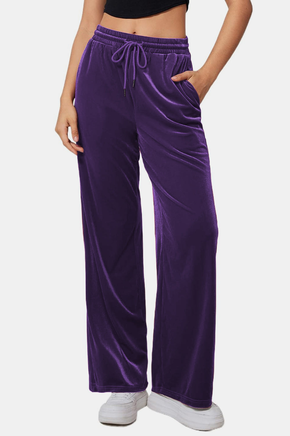 Drawstring Elastic Waist Straight Leg Pants - Charming Charlie