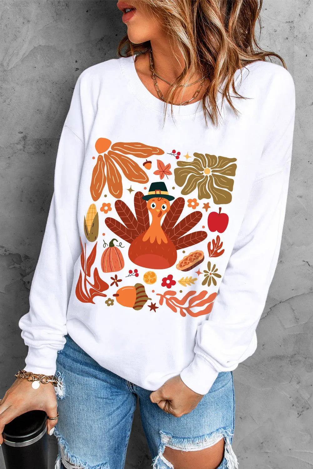 Graphic Round Neck Long Sleeve Sweatshirt - Charming Charlie