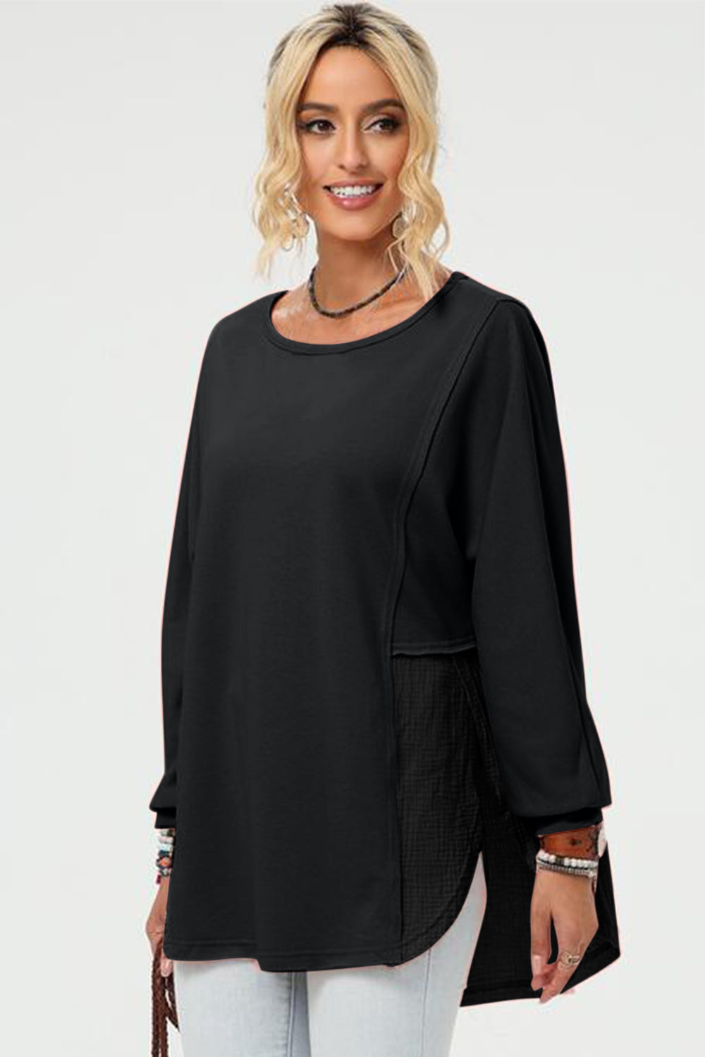 Double Take Full Size Long Sleeve High-Low T-Shirt - Charming Charlie