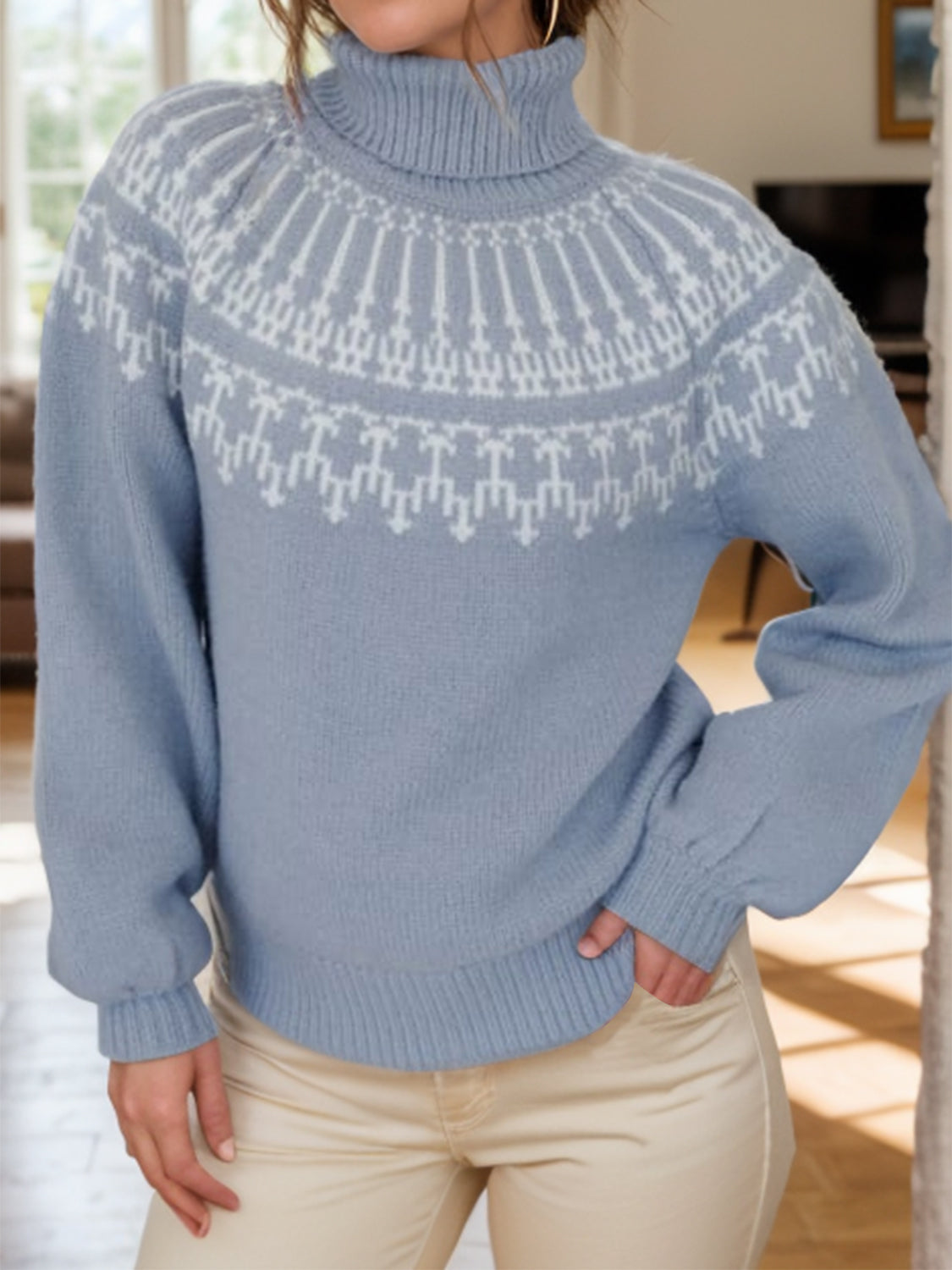 Contrast Turtleneck Long Sleeve Sweater - Charming Charlie