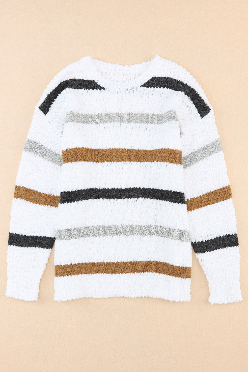 Striped Round Neck Dropped Shoulder Sweater - Charming Charlie