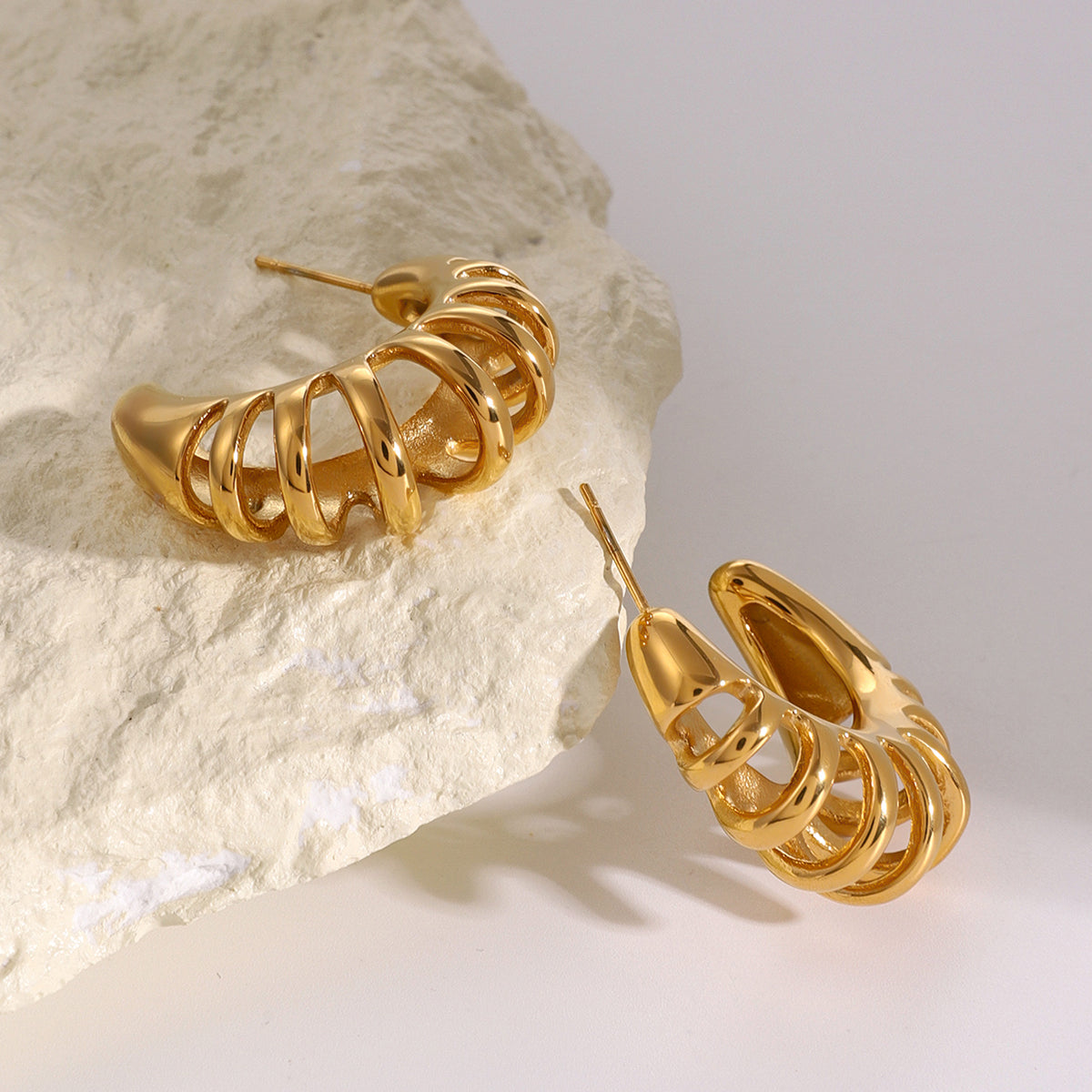 Stainless Steel Cutout C-Hoop Earrings - Charming Charlie