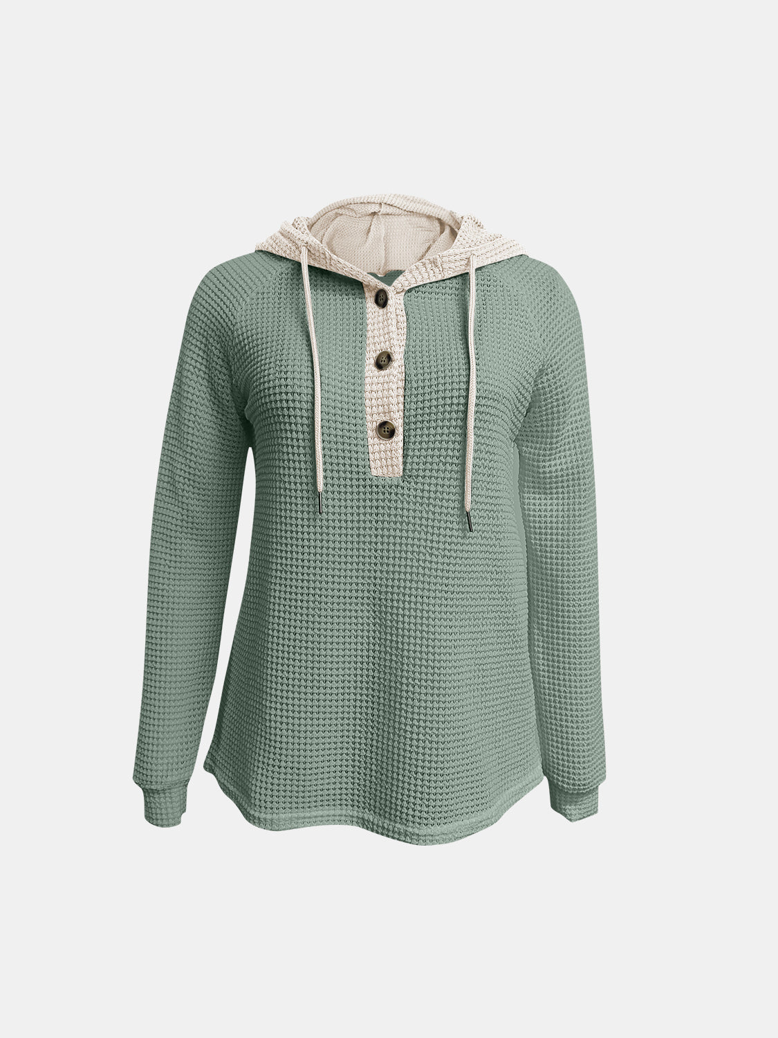 Full Size Waffle-Knit Contrast Long Sleeve Hoodie - Charming Charlie