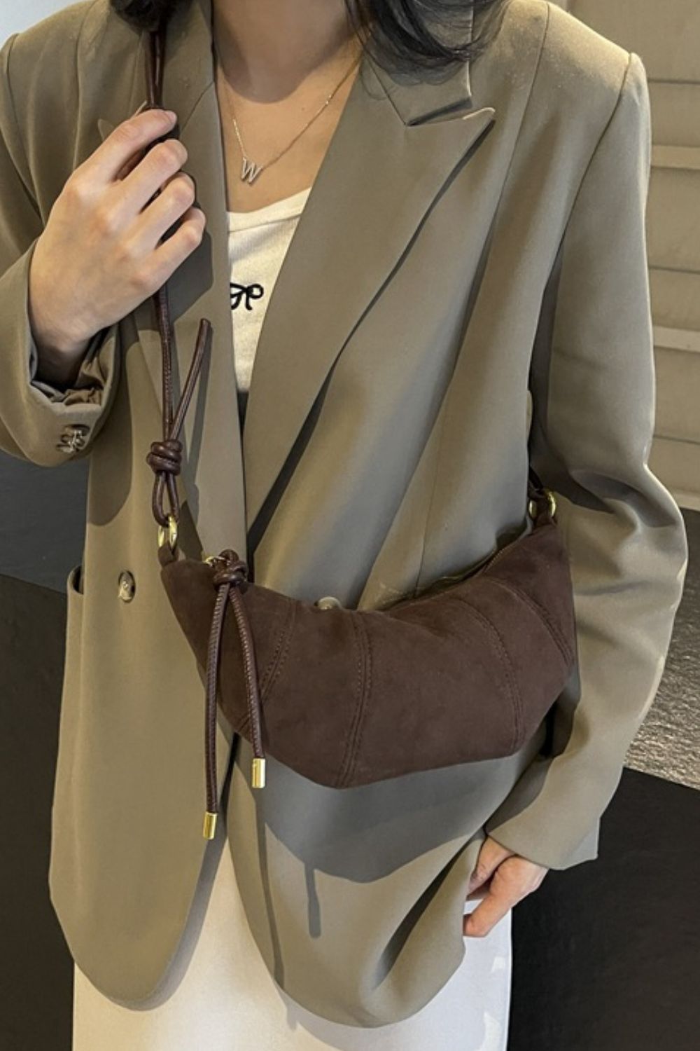 PU Leather Strap Suede Shoulder Bag - Charming Charlie
