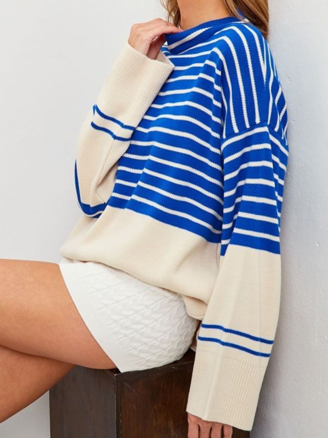 Striped Mock Neck Long Sleeve Sweater - Charming Charlie
