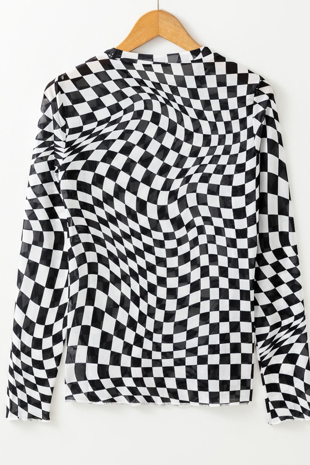Checkered Mock Neck Long Sleeve Blouse - Charming Charlie