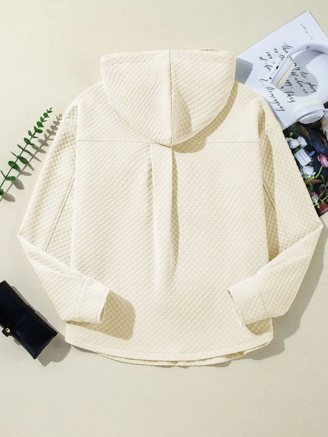 Drawstring Half Button Long Sleeve Hoodie - Charming Charlie