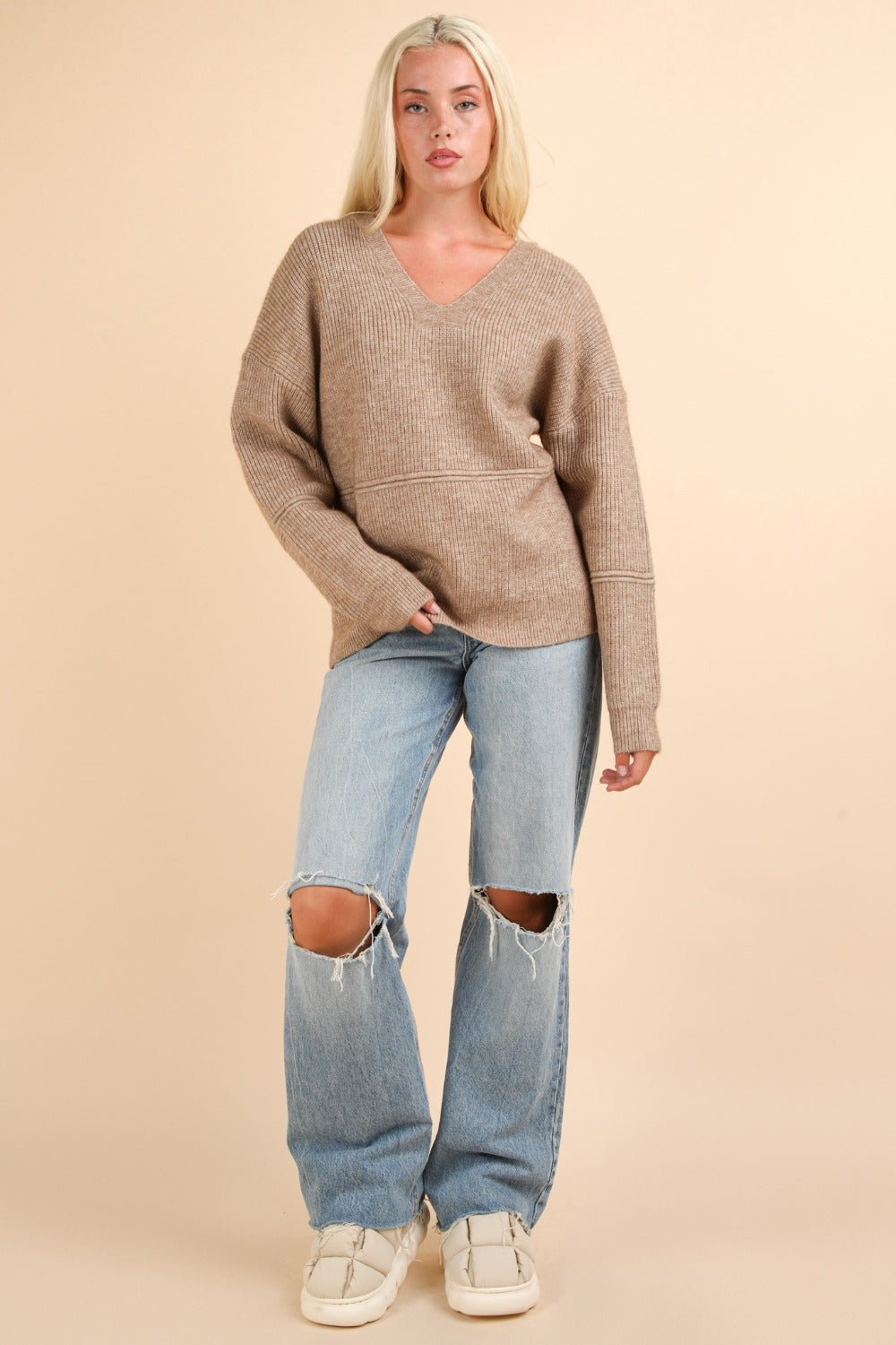 VERY J Seam Detail Drop Shoulder Hooded Sweater - Charming Charlie
