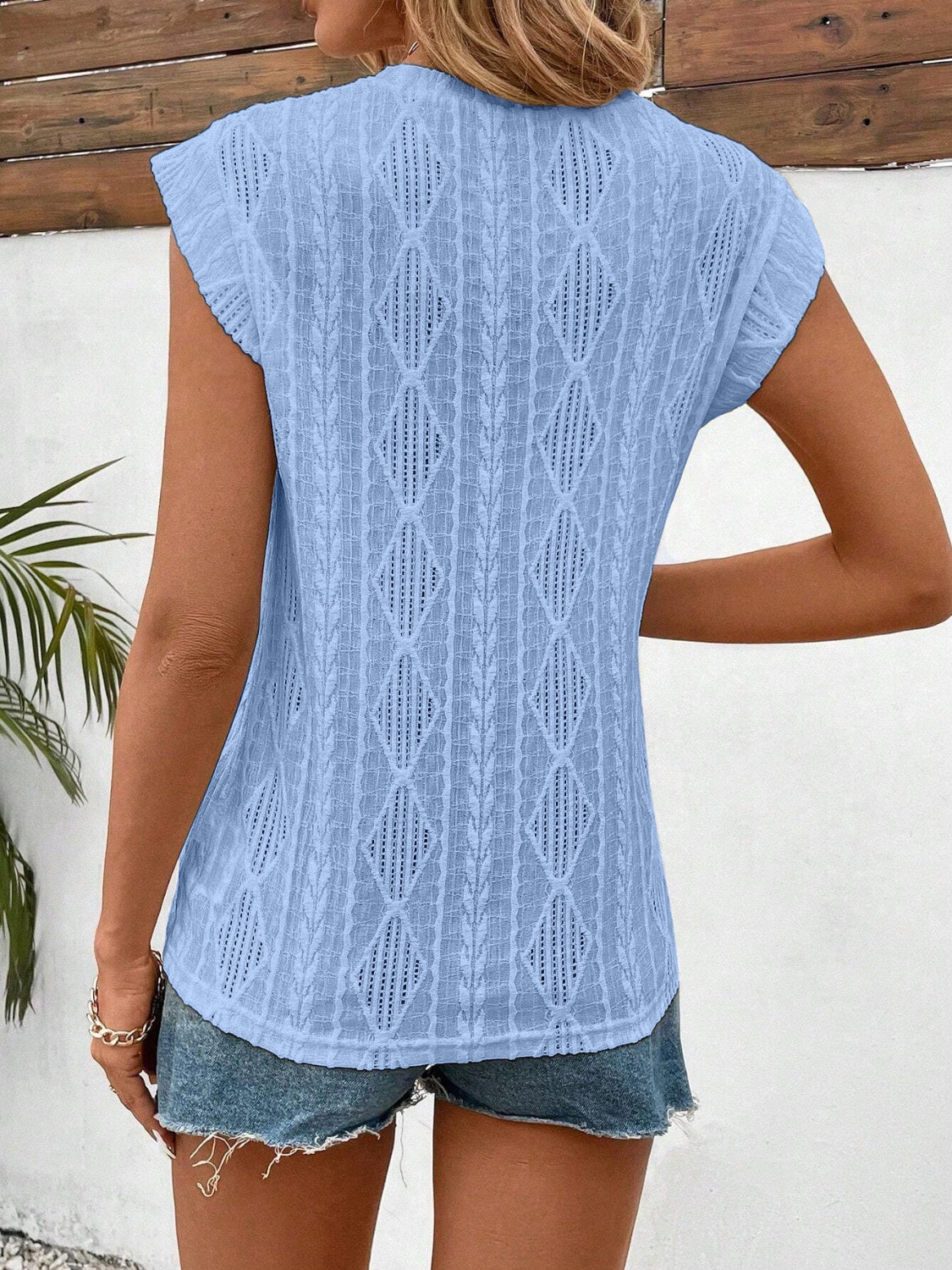 Openwork Round Neck Cap Sleeve Top - Charming Charlie