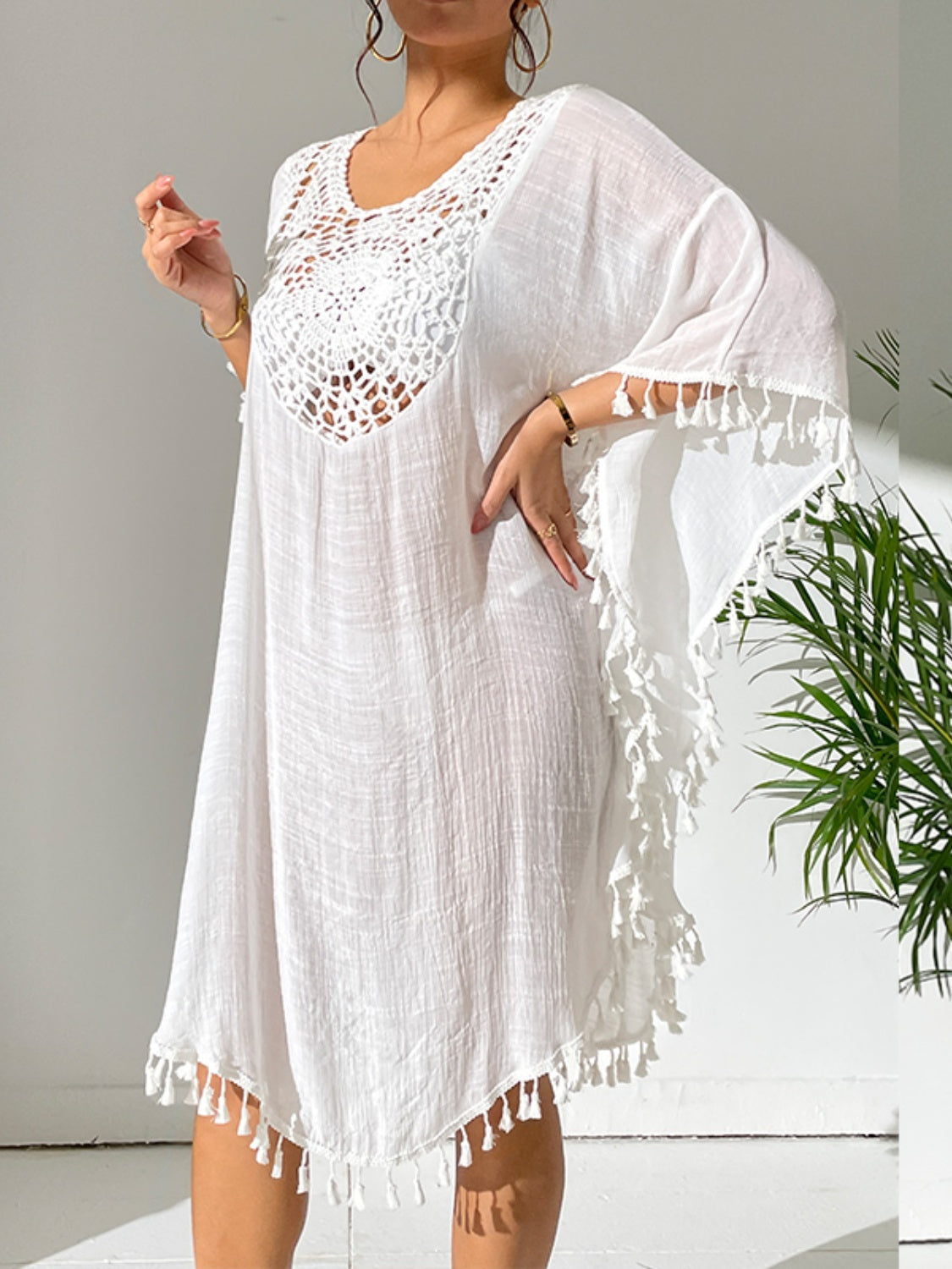Tassel Cutout Scoop Neck Cover-Up Dress - Charming Charlie