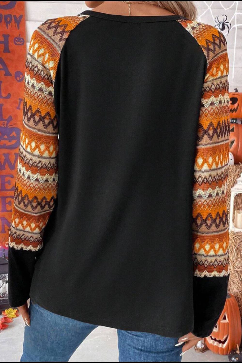 Printed Round Neck Raglan Sleeve Blouse - Charming Charlie