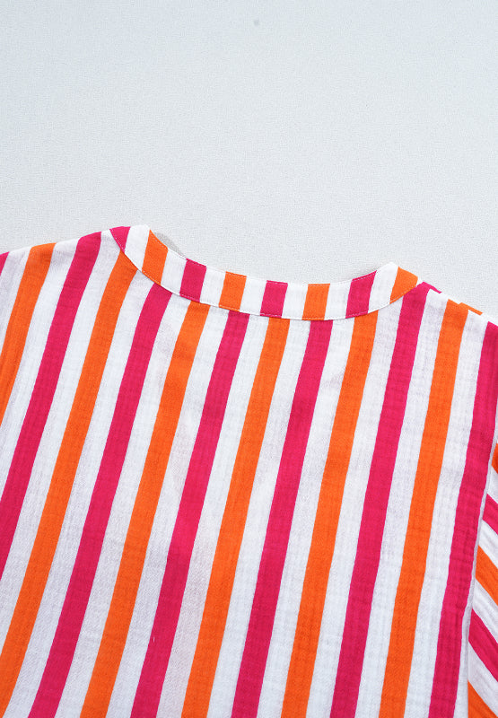 Striped Notched Flounce Sleeve Blouse - Charming Charlie
