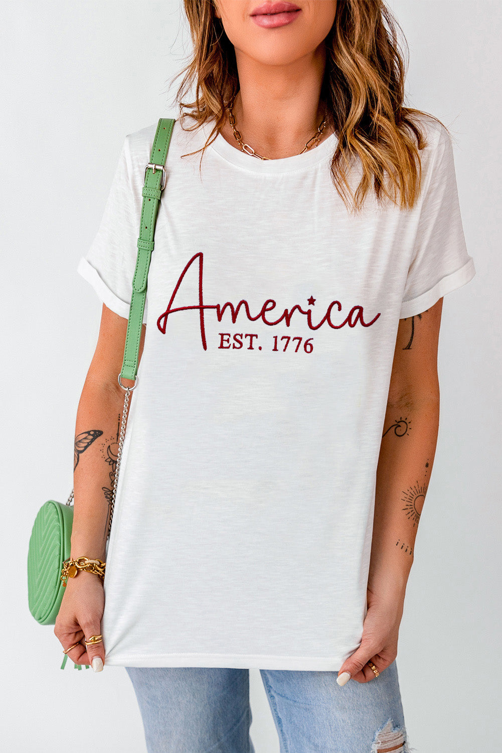 Letter Graphic Round Neck Short Sleeve T-Shirt - Charming Charlie