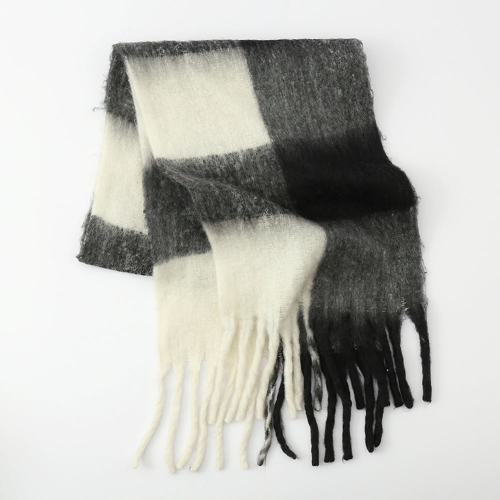 Fringe Contrast Plaid Polyester Scarf - Charming Charlie