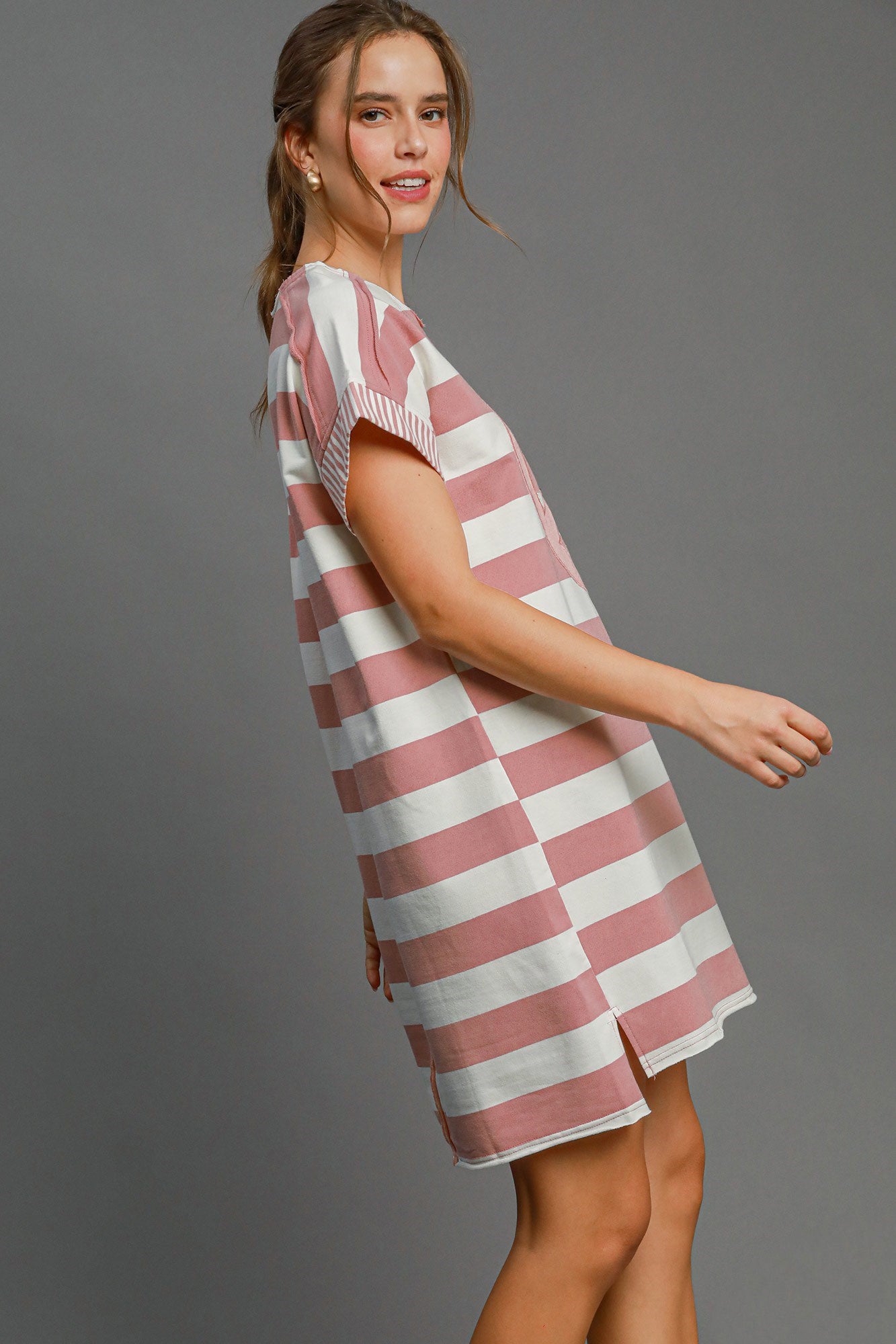 Umgee Peace Applique Striped Short Sleeve Mini Dress - Charming Charlie