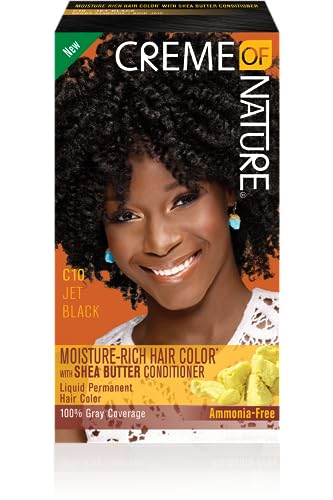 Moisture Rich Liquid Hair Color by Creme of Nature, C10 Jet Black, with Shea Butter Conditioner, 1 Application - Charming Charlie