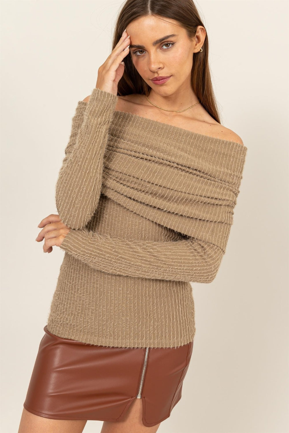 HYFVE Fuzzy Off Shoulder Textured Knit Top - Charming Charlie